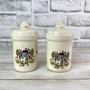 Cottage Village Salt & Pepper Shakers Ceramic Vintage Farmhouse Set Cottagecore